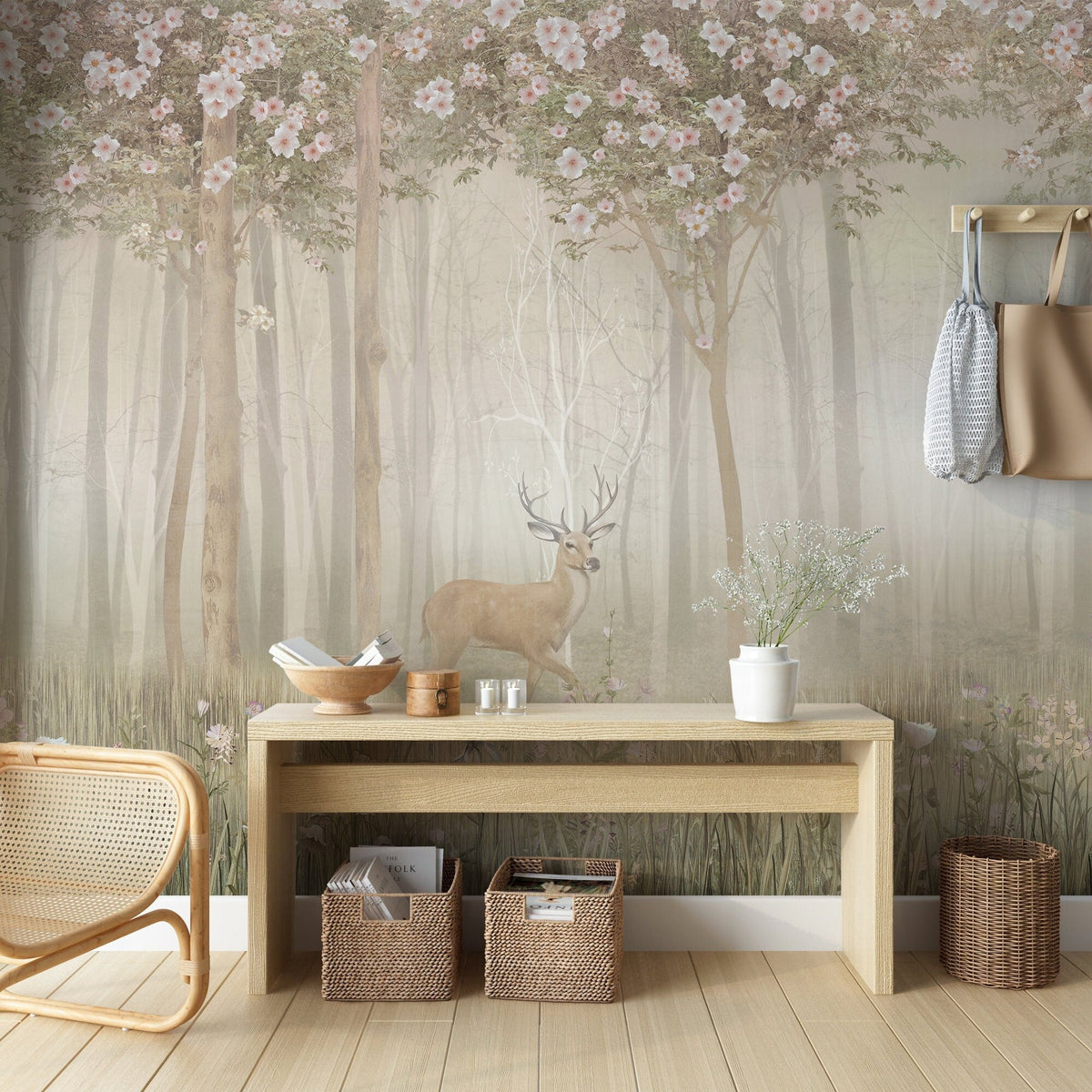 Magic Forest Wallpaper Mural, Trees and Deer, Wallpaper for Kids ...