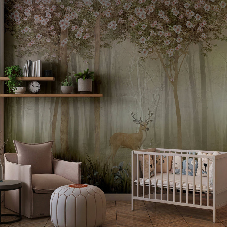 Magic Forest Wallpaper Mural, Trees and Deer, Wallpaper for Kids ...