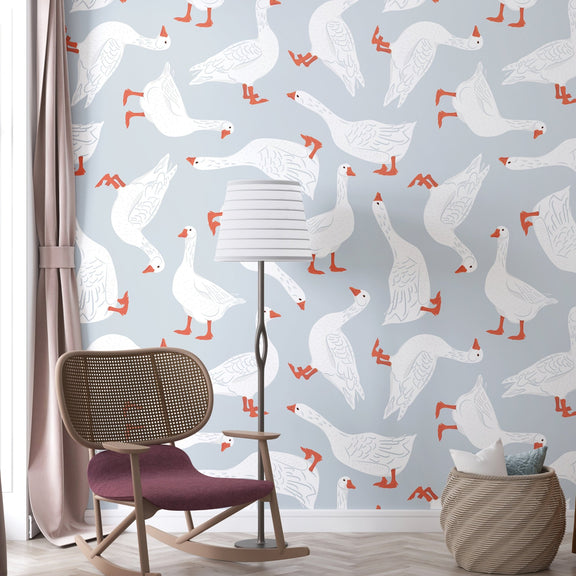 Nursery Wallpaper Goose Wall Mural, Removable Wallpaper, Kids Room ...