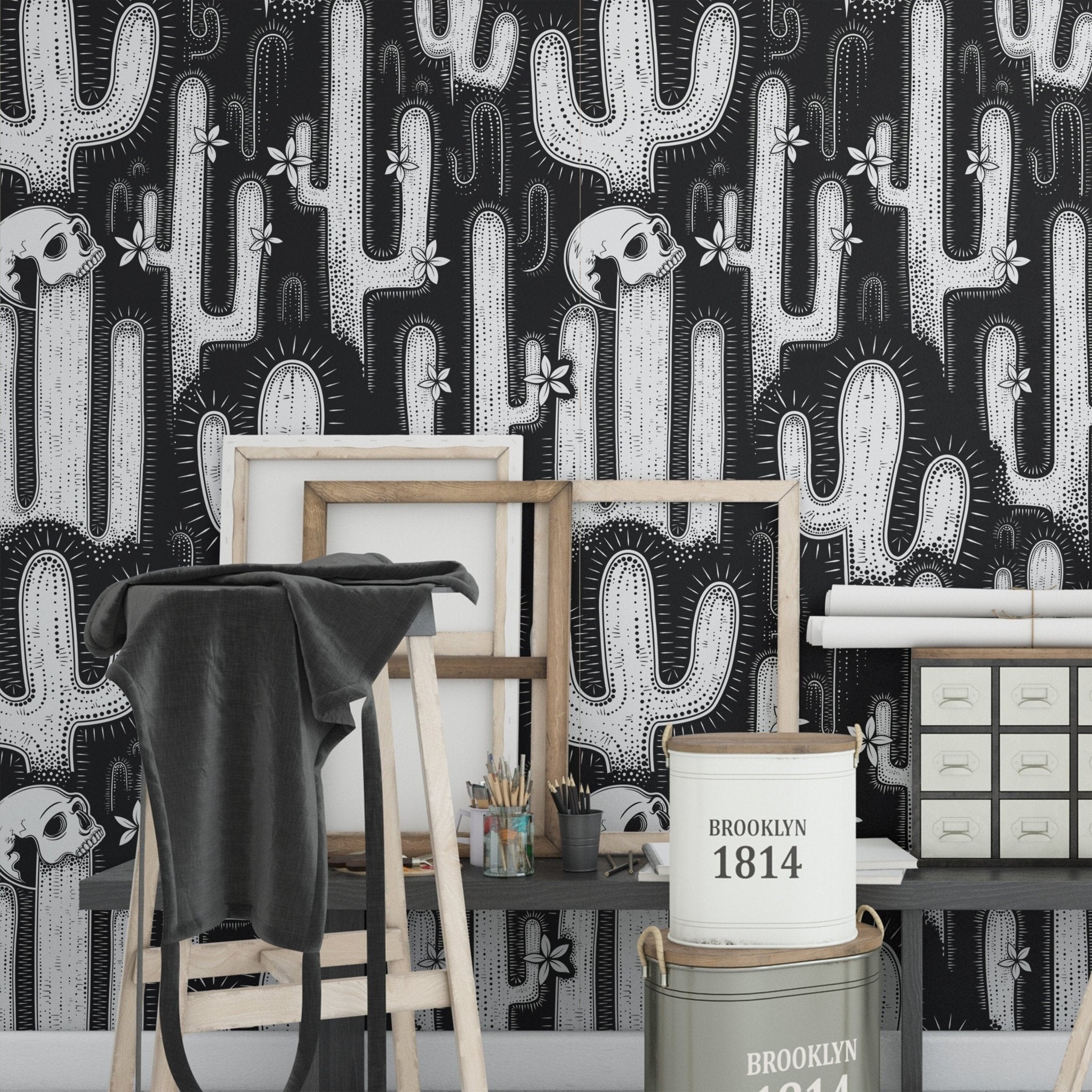 Peel and Stick Wallpaper Western Black mural, Rustic Western Decor ...
