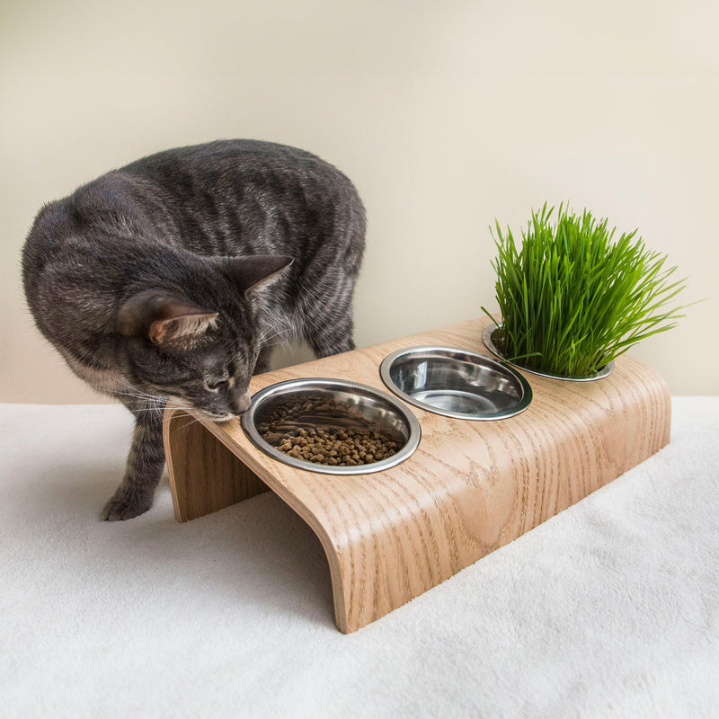 Elevated Wooden Bowl Stand for Cats and Dogs – 3 Bowls