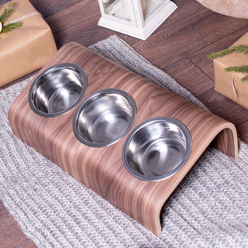 Elevated Wooden Bowl Stand for Cats and Dogs – 3 Bowls