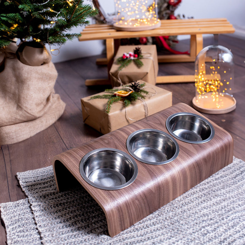 Elevated Wooden Bowl Stand for Cats and Dogs – 3 Bowls