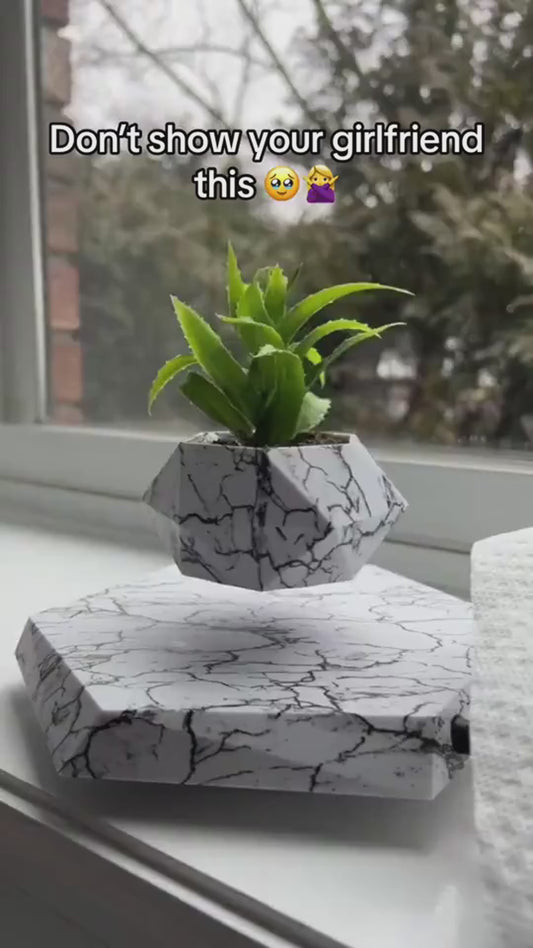 Floating Magnetic Levitating Plant Pot, Marble Color Bonsai Planter for Home & Office Decor