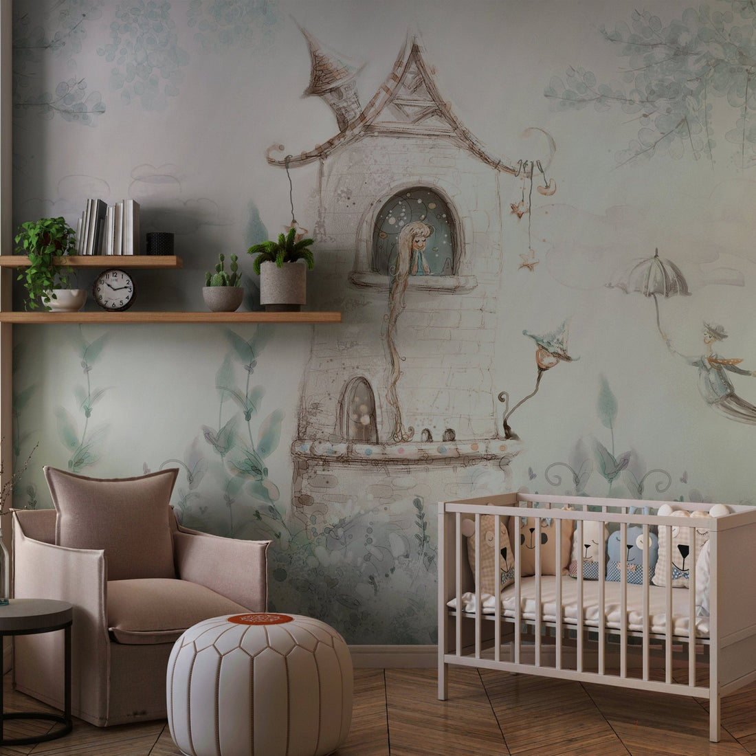 Princess Castle Fairytale Wallpaper, Nursery Wall Mural - Princess in ...