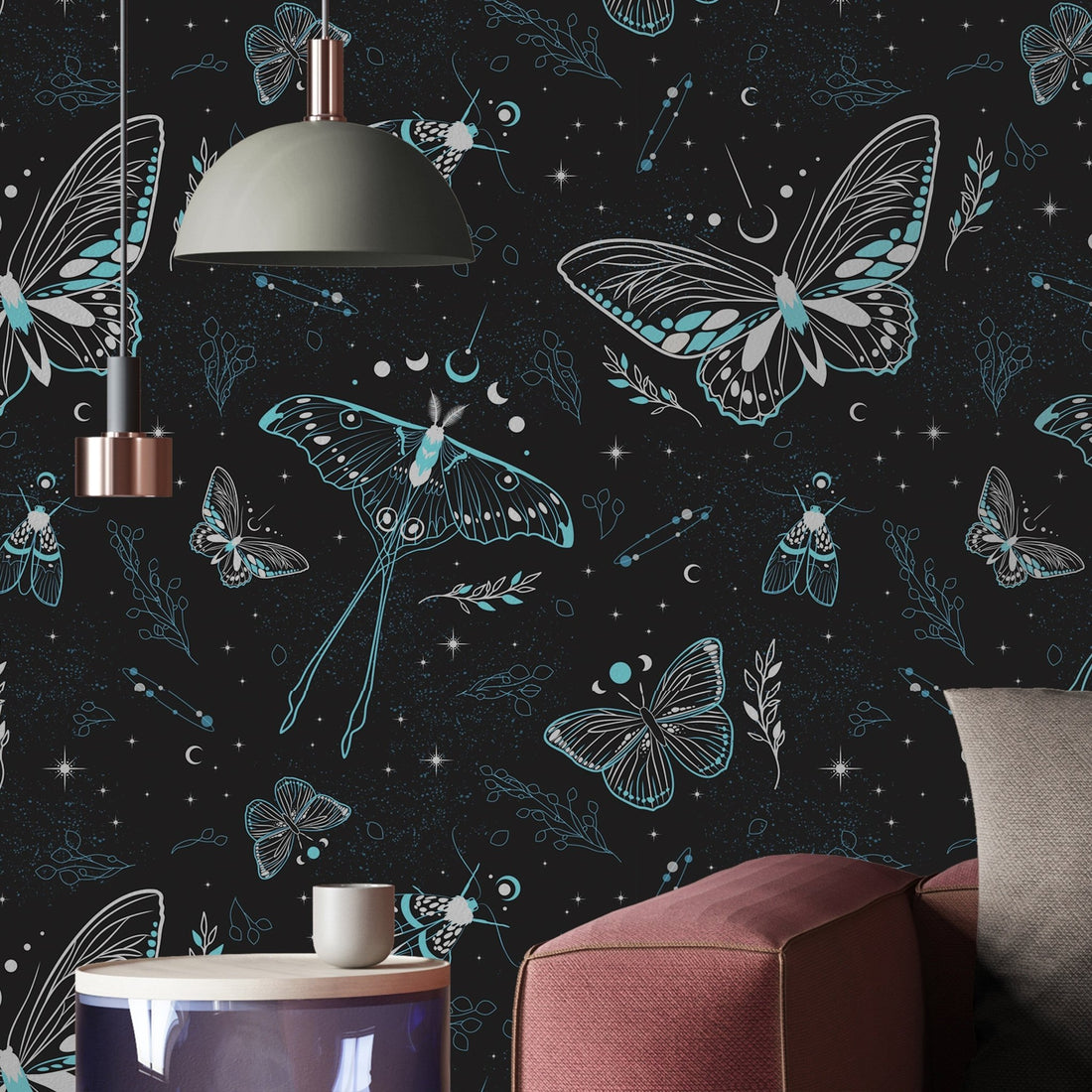 Vintage Butterfly Wallpaper Dark Mural Moths and butterflies, Peel and ...