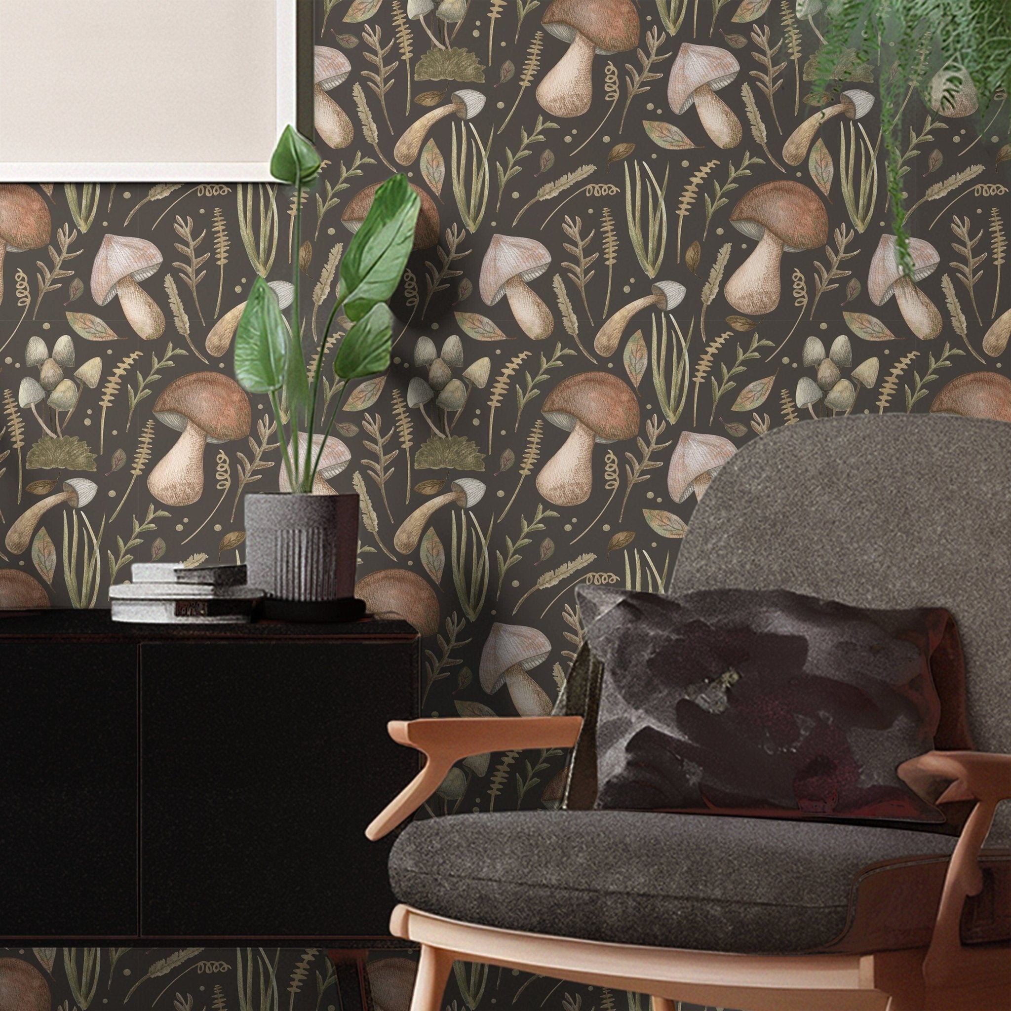 Mushrooms Wall Mural, peel and stick wallpaper, Mushroom decor – Scandi ...