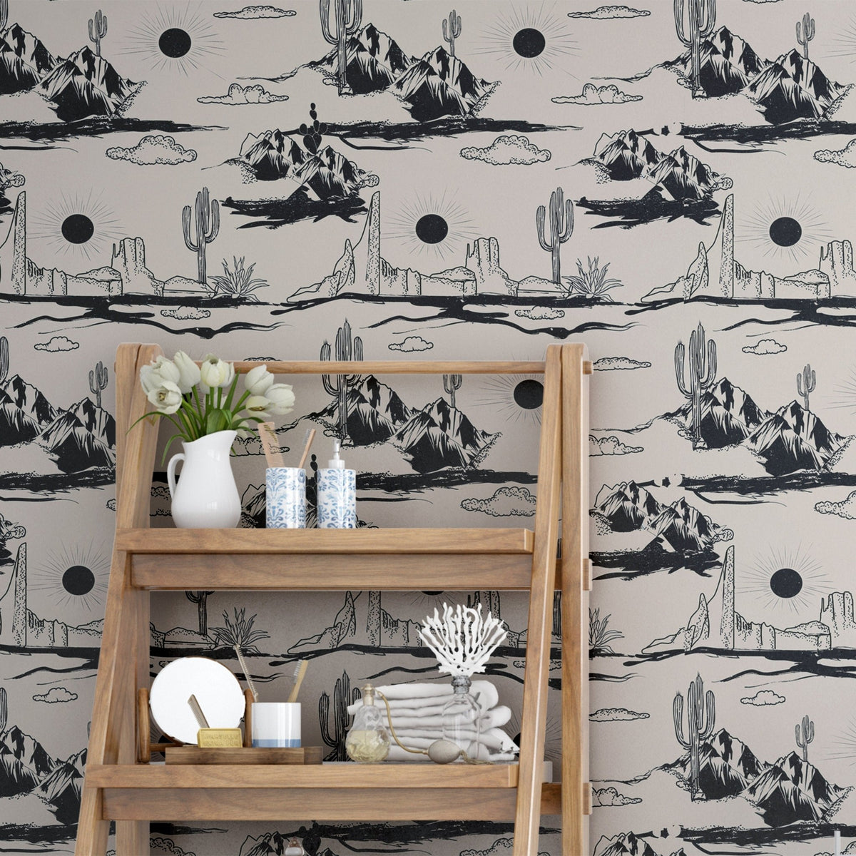 Western wallpaper desert mural, rustic wild west peel and stick ...