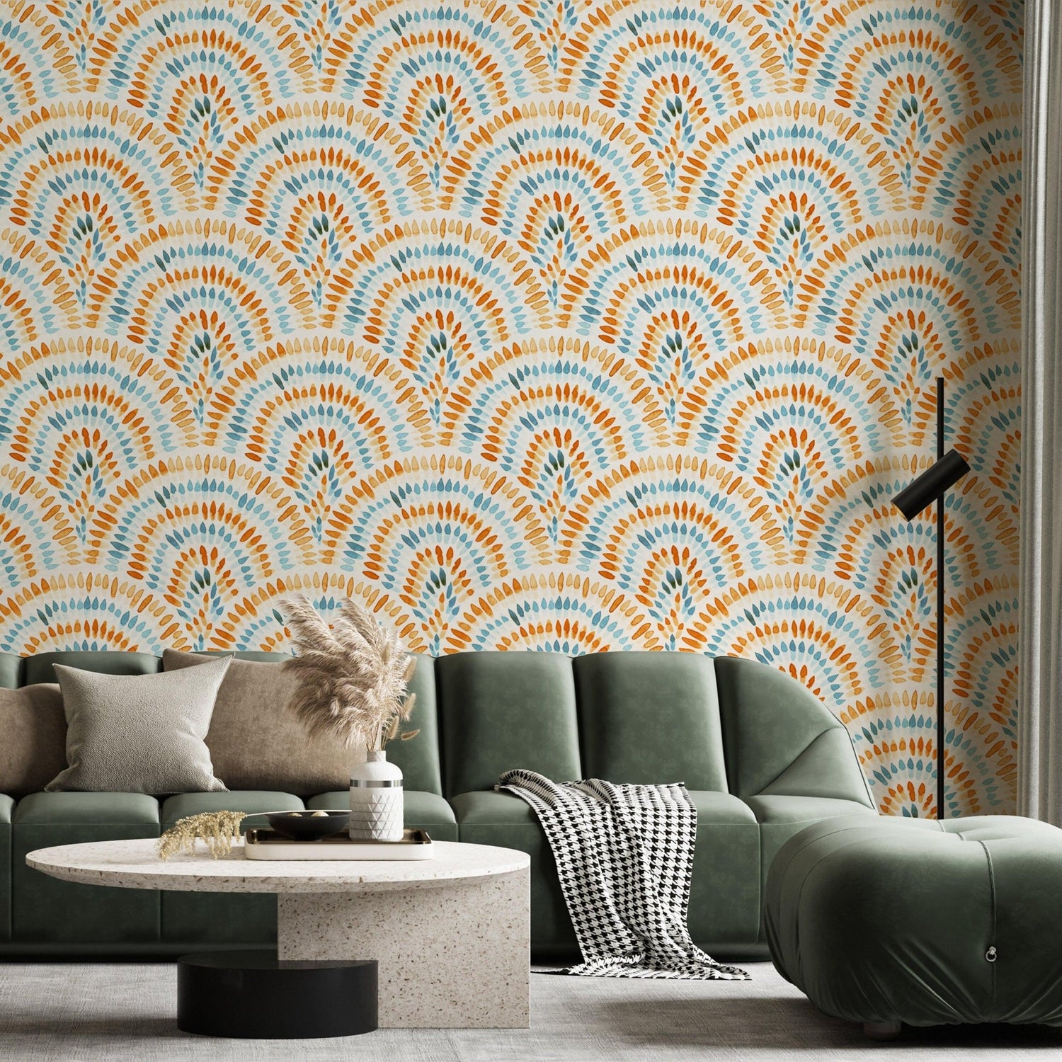 Chalk Writing Effect Wallpaper , Khaki Color Peel and Stick Wall Mural ,  Removable Minimalistic Pattern Deco Wallpaper , Art Deco Wallpaper 