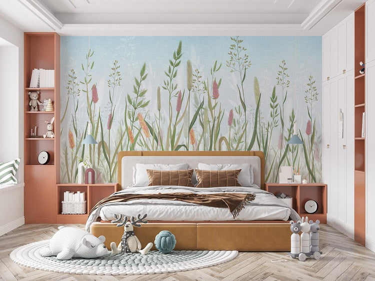 Botanical wallpaper Pastel Color Spring flowers Wall Mural Self ...