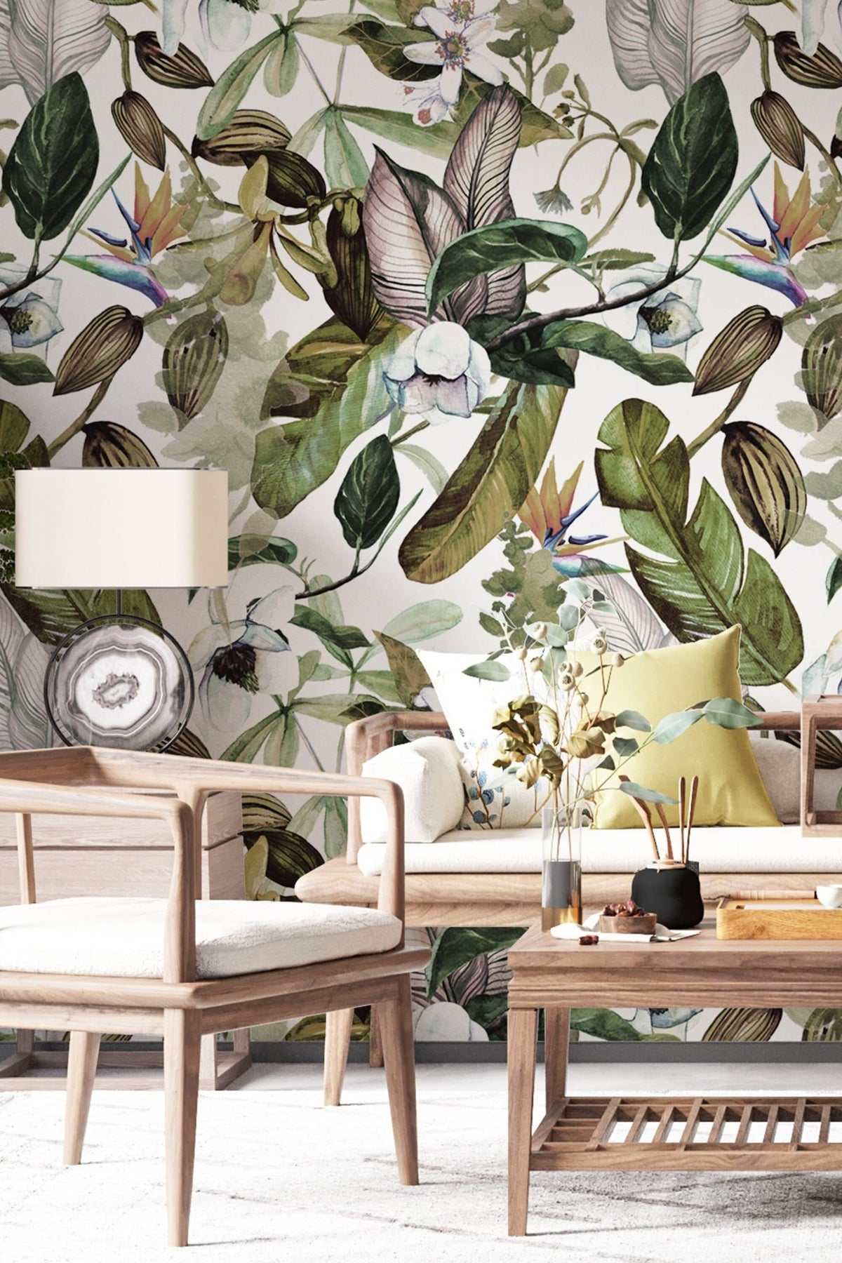Botanical wallpaper peel and stick, floral wall mural, removable ...