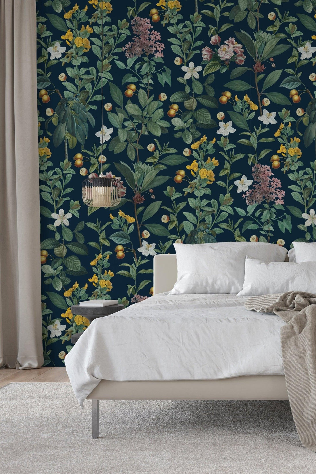 Dark botanical wallpaper peel and stick tropical flowers wallpaper navy