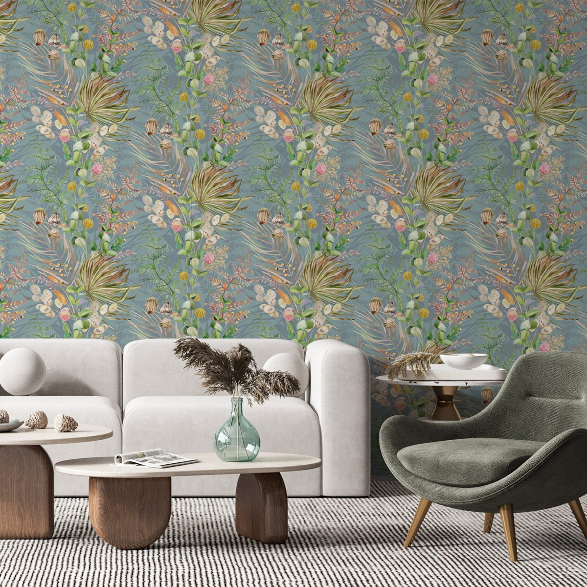 Floral wallpaper peel and stick, botanical wall mural, removable ...