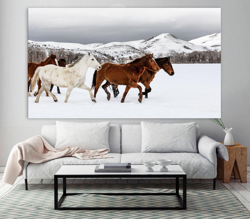 3D Wall Art High Quality Wood Panel Home Decor Large Size - 5 Panel Wall Art  Wood Framed ( Horses )