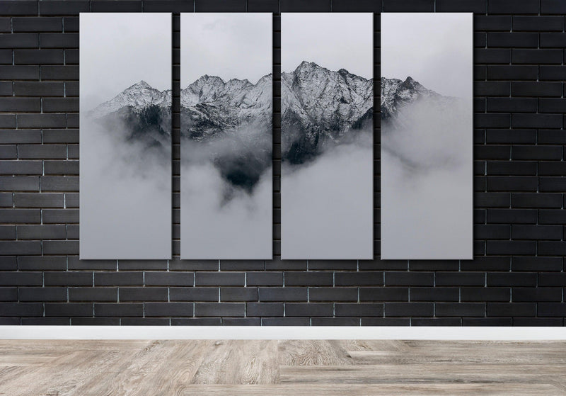 Mountain forest wall art foggy mountains art canvas print - Scandi Home 