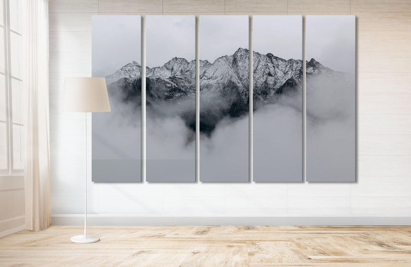 Mountain forest wall art foggy mountains art canvas print - Scandi Home 