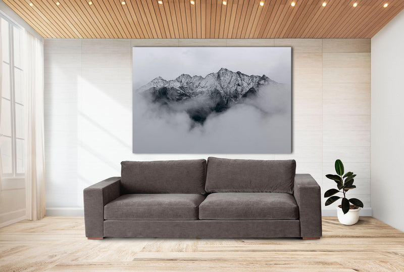 Mountain forest wall art foggy mountains art canvas print - Scandi Home 