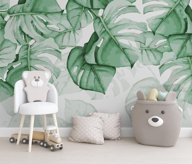 Monstera Leaf Wallpaper Botanical Wall Mural Peel and stick Wallpaper - Scandi Home 