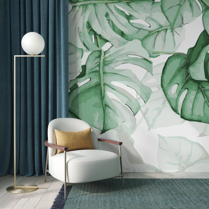 Monstera Leaf Wallpaper Botanical Wall Mural Peel and stick Wallpaper - Scandi Home 