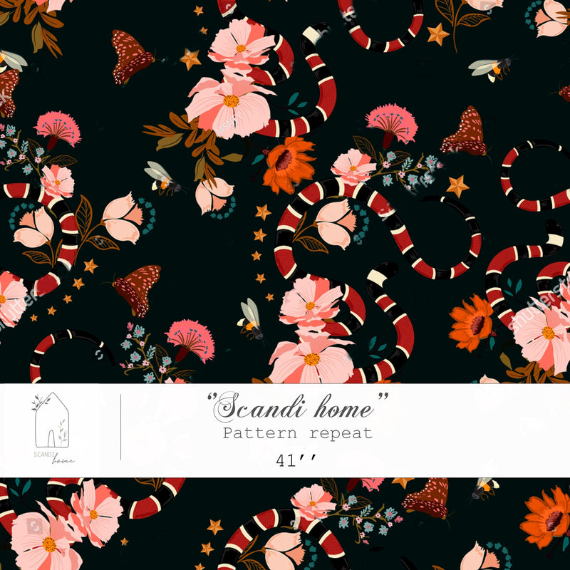 Dark Botanical Wallpaper Removable Wallpaper Floral Snake and Flowers Peel and Stick Vintage - Scandi Home 