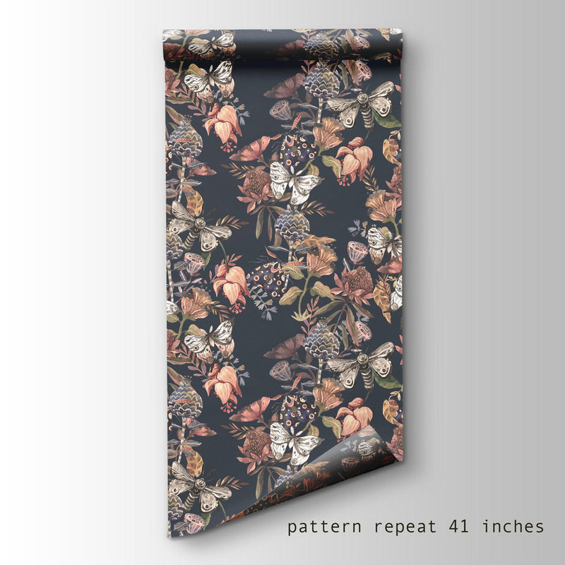 dark botanical wallpaper peel and stick vintage botanical wallpaper flowers wall mural - Scandi Home 