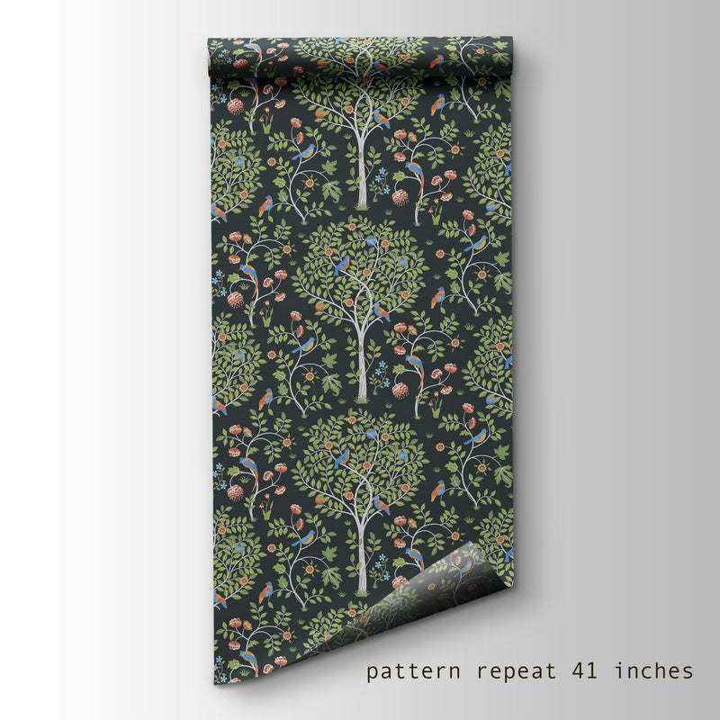vintage dark botanical wallpaper peel and stick,  removable botanical wall mural