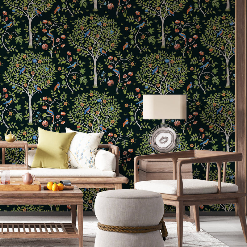 vintage dark botanical wallpaper peel and stick,  removable botanical wall mural