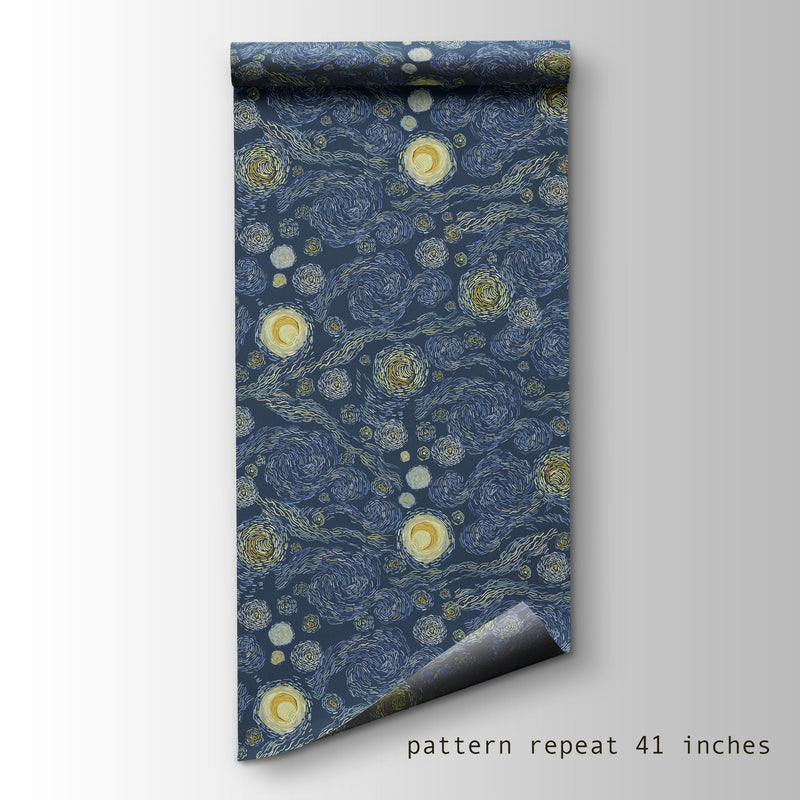 Starry night wallpaper, peel and stick navy blue wall mural, stars decor, boho nursery