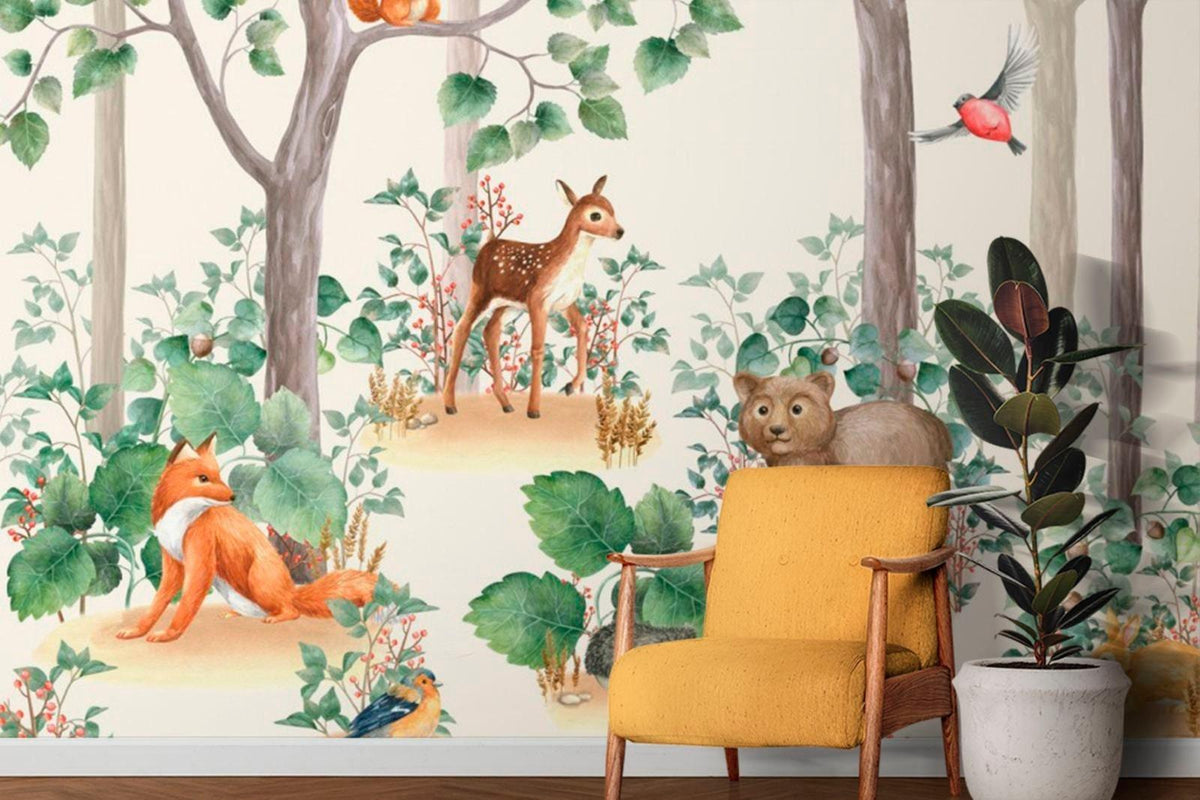 Kids Room Forest Wallpaper Woodland animals Wall Mural Fairy wallpaper ...