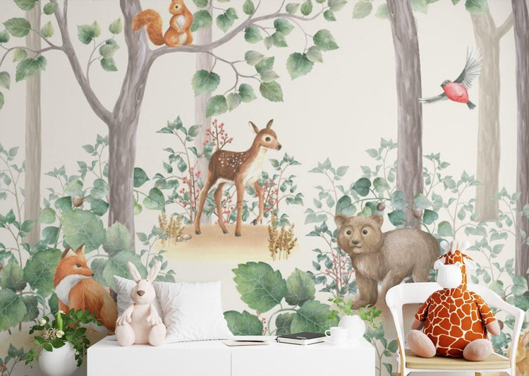 Kids Room Forest Wallpaper Woodland animals Wall Mural Fairy wallpaper ...