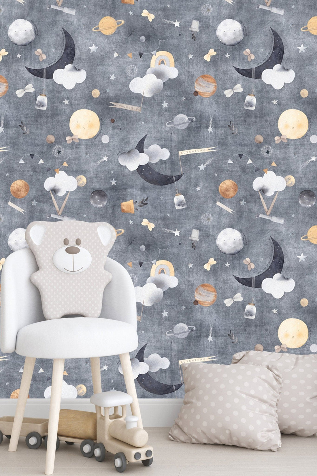 Kids room wallpaper peel and stick, space nursery removable wall mural ...