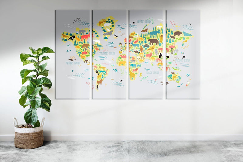 Kids World Map Print Nursery Animal World Map For Kids Map Art For Baby ...