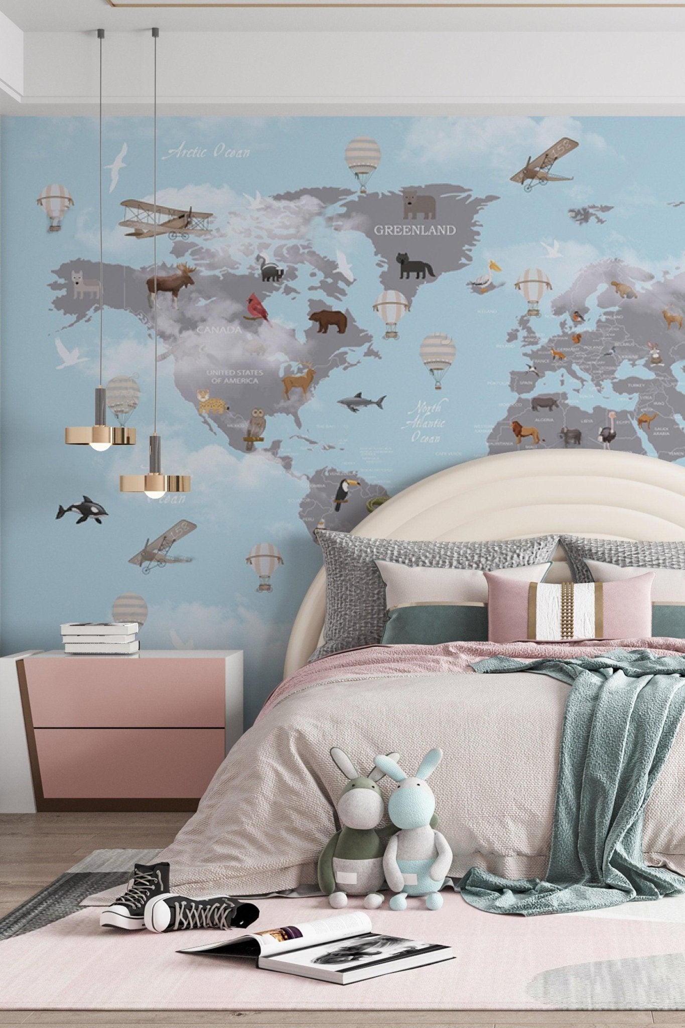 Kids World Map Wallpaper World Map Wall Mural Nursery Decor Peel and ...