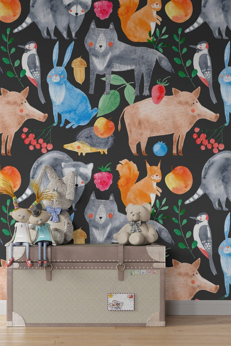 Nursery wallpaper woodland animals peel and stick kids room wall mural ...