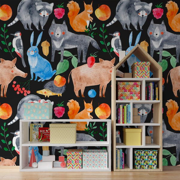 Nursery wallpaper woodland animals peel and stick kids room wall mural ...