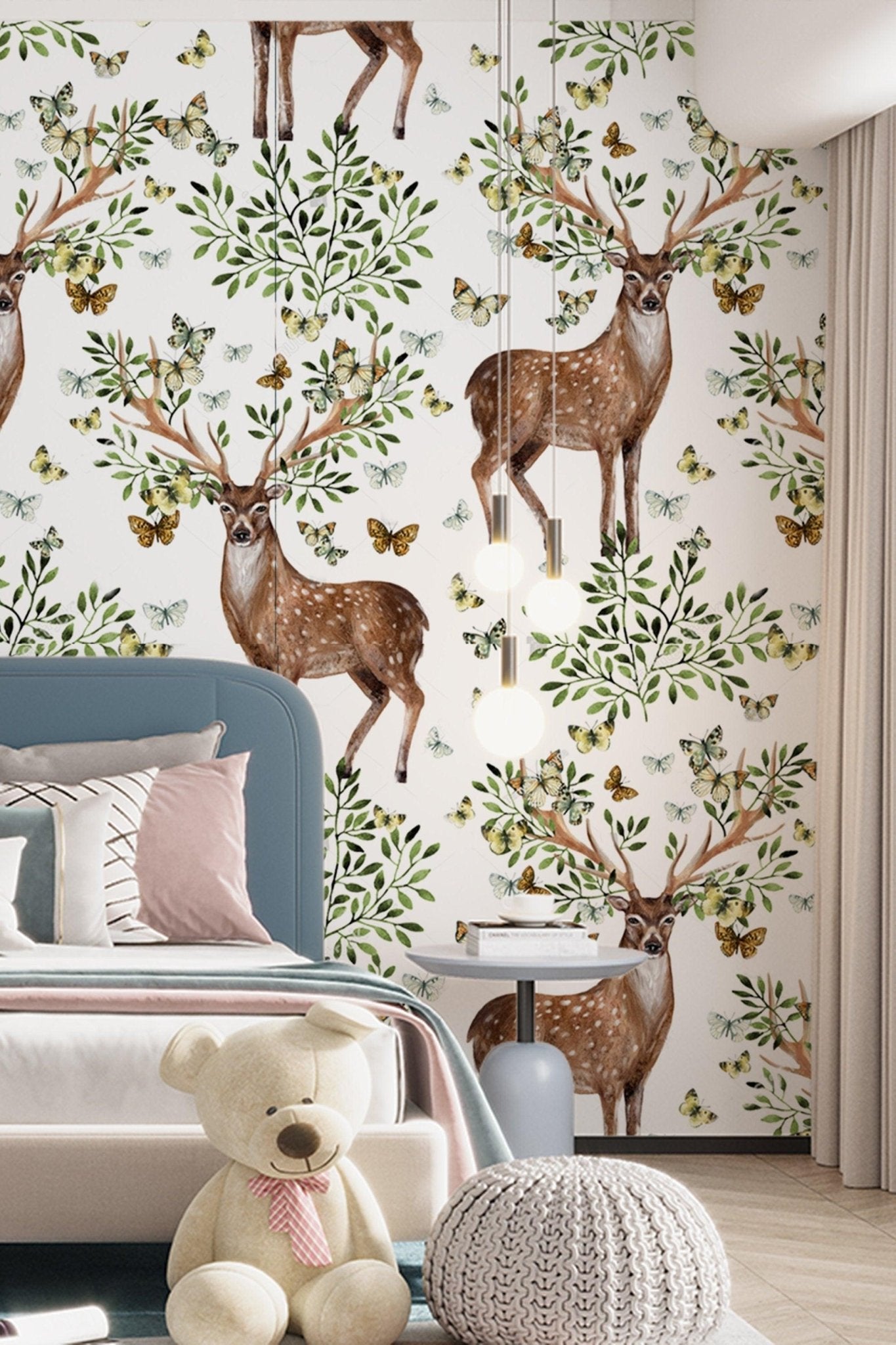 Removable Wallpaper Nursery Wallpaper Fairy Animals and Branches Peel ...