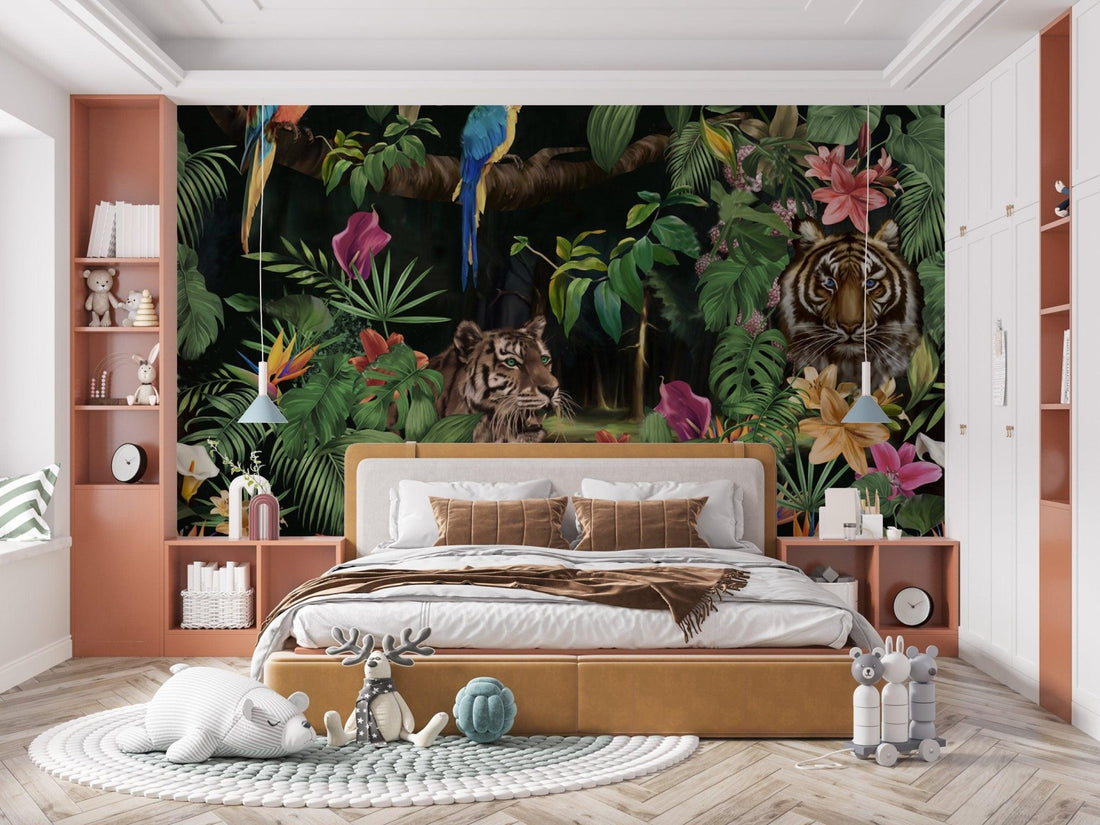 Safari Wallpaper Nursery Wall Mural Jungle Animals Peel and Stick ...