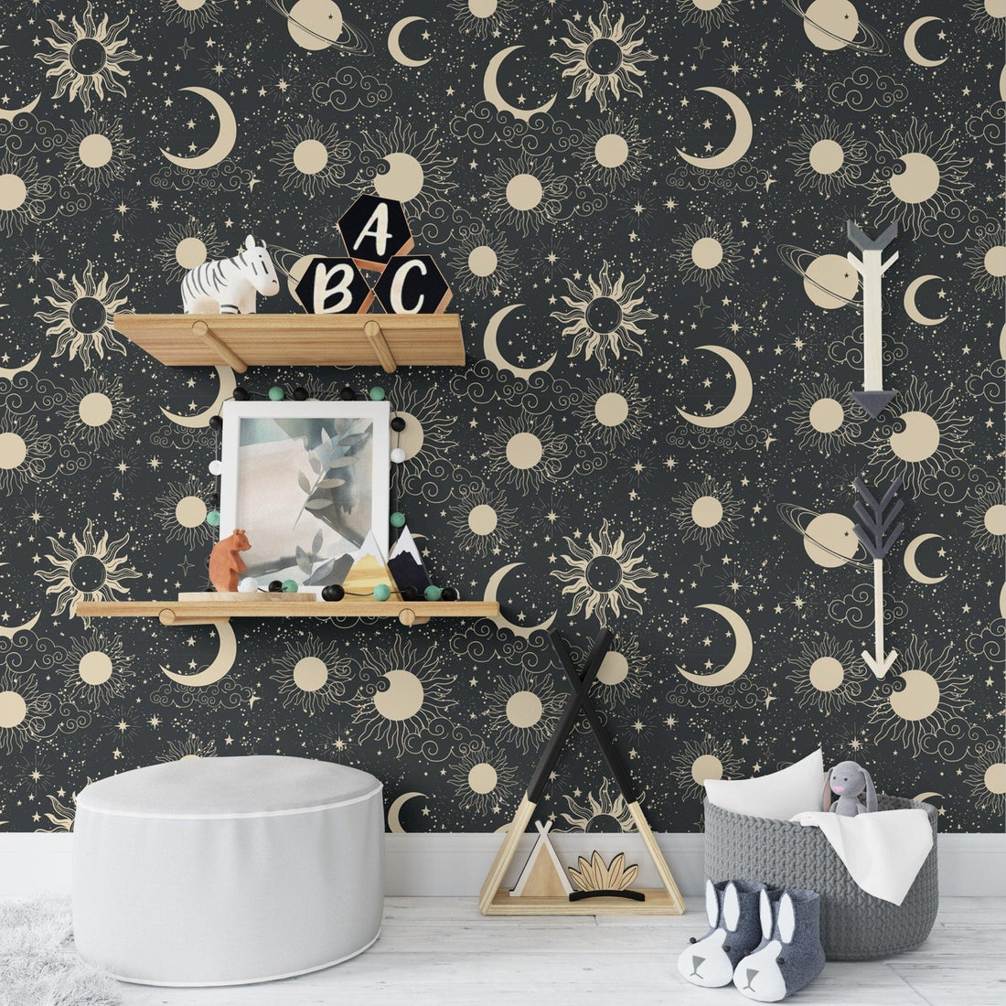 Starry night peel and stick wallpaper, nursery removable wall mural ...
