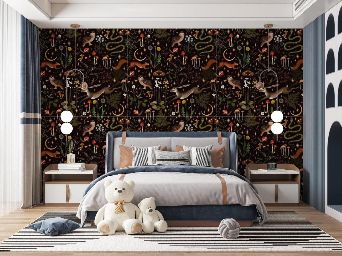 Vintage Nursery Wallpaper Woodland Animals Wallpaper Mushroom Peel and ...