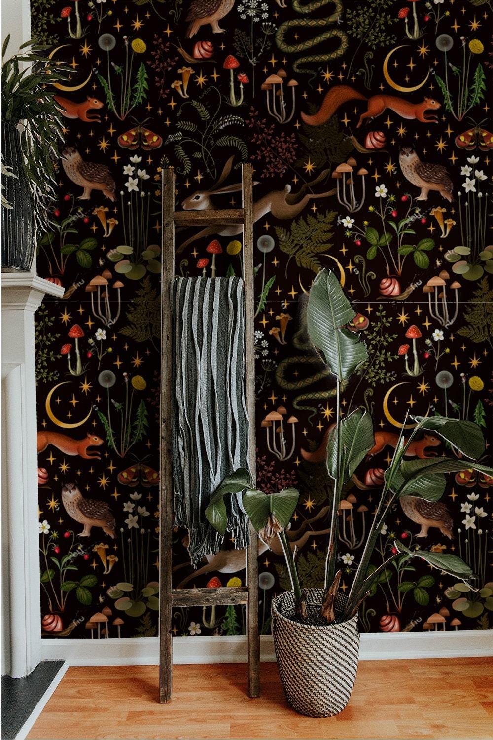 Vintage Nursery Wallpaper Woodland Animals Wallpaper Mushroom Peel and ...