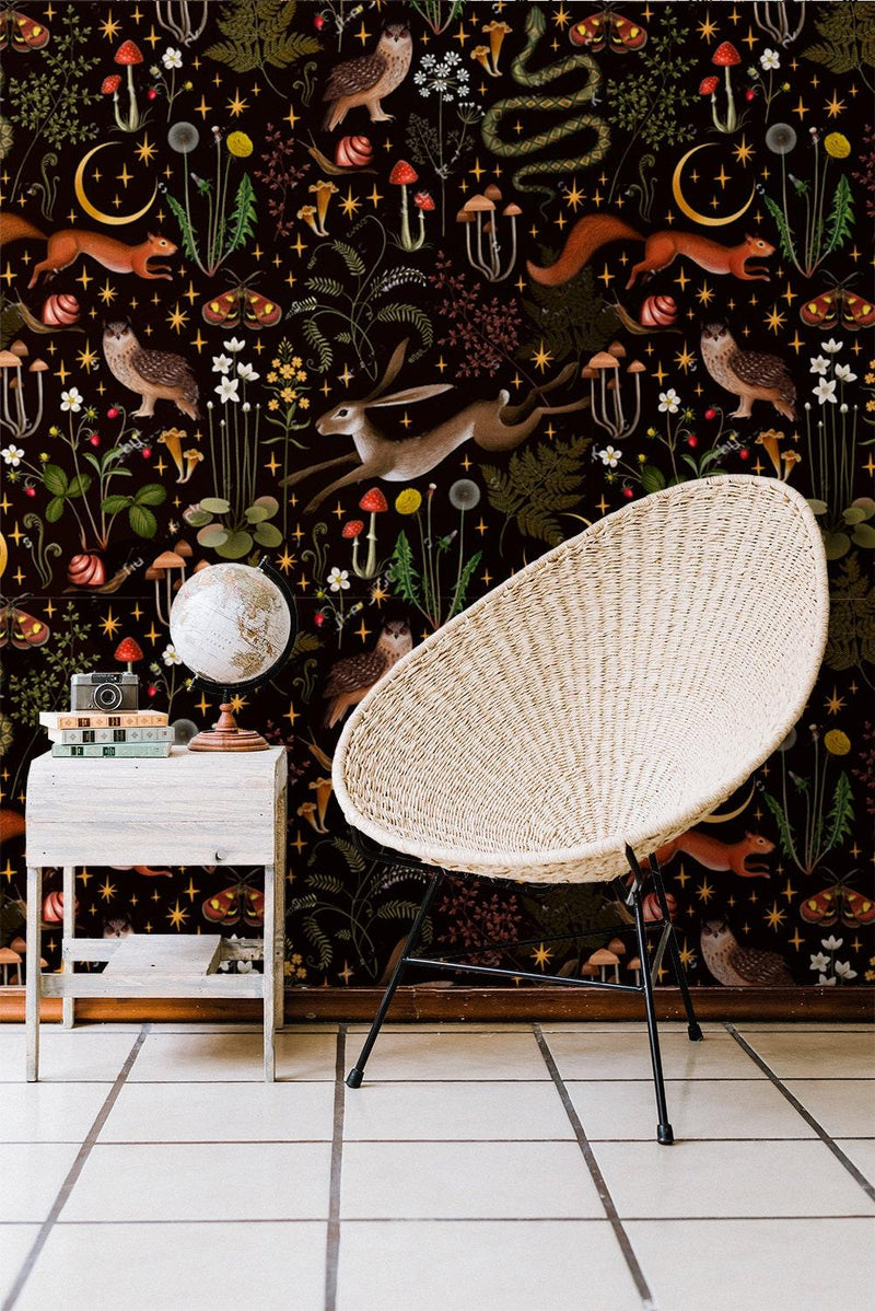 Vintage Nursery Wallpaper Woodland Animals Wallpaper Mushroom Peel and ...