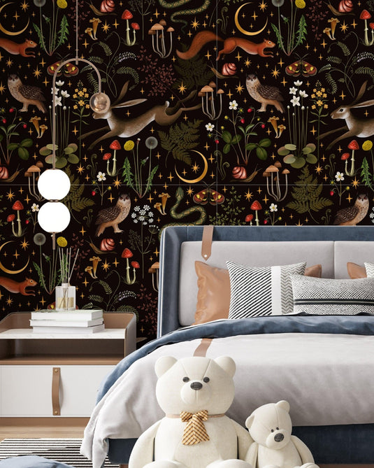 Vintage Nursery Wallpaper Woodland Animals Wallpaper Mushroom Peel